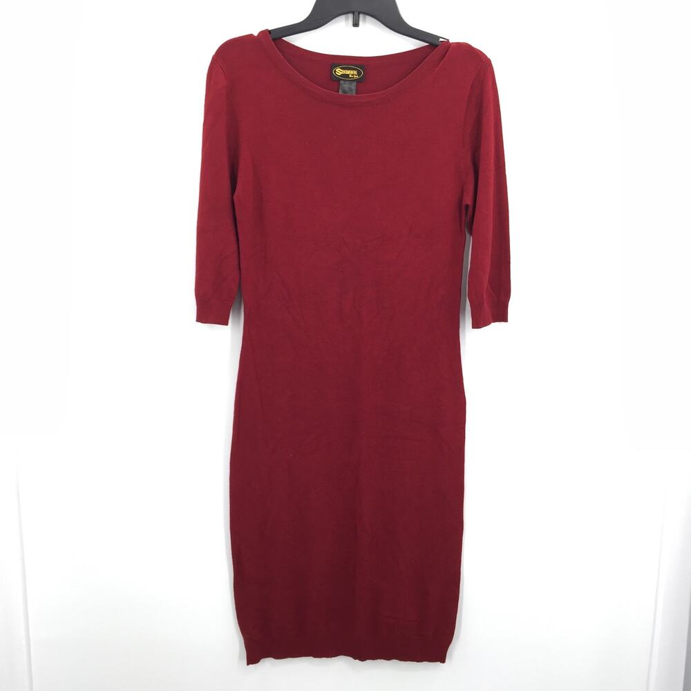 Sentimental 3/4 Sleeve Sheath Sweater Dress Boat Neck Red Medium bodycon NEW